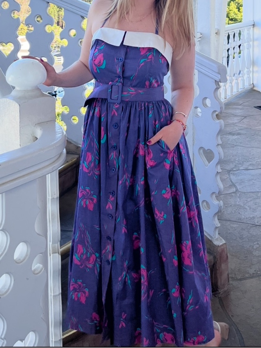 Laura Ashley Floral Midi Dress in Purple